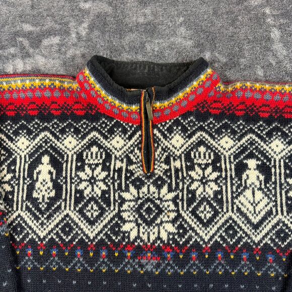 Vtg Dale Of Norway Pure New Wool 1/4 Zip Knit Sweater Fair Isle Nordic Men's XL - Picture 2 of 13
